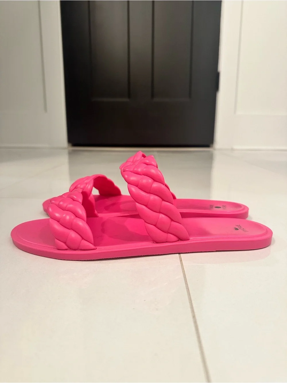 Shade & Shore Women's Braided Double-Strap Slide Sandals - Hot Pink